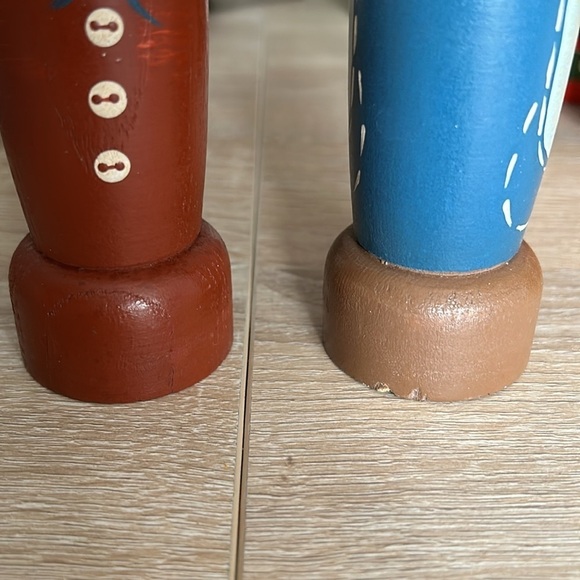 Primitive Wood Painted Americana Couple Set of Two Big Eyed Candle Holders - Picture 5 of 8